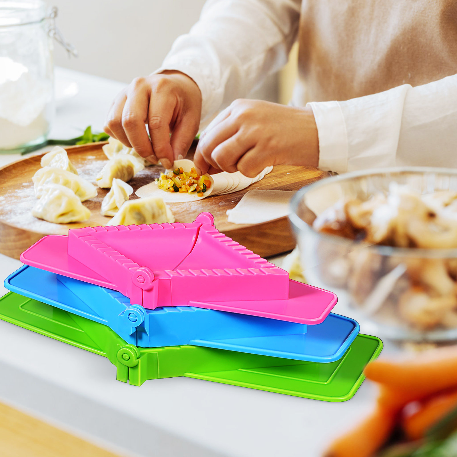 Dumpling Press Set - 3Pcs Dumpling Mold Square Plastic Manual